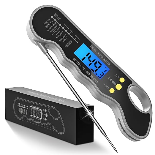 Instant Read Meat Thermometer, Fast & Accurate Digital Food Thermometer with Backlight, LCD Display, IPX6 Waterproof, Calibration Function for Cooking, Frying, Grilling, and Baking (Dark Gray)