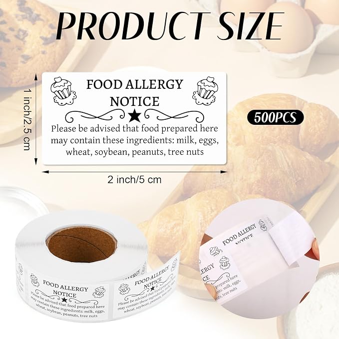 500pcs Cottage Food Law Labels Stickers, 1.97x0.98 Inch/5 x 2.5 cm Adhesive Bakery Food Allergy Labels Inspection Contains Nuts Allergen Ingredient Stickers for Home Baking Homemade Baked Goods