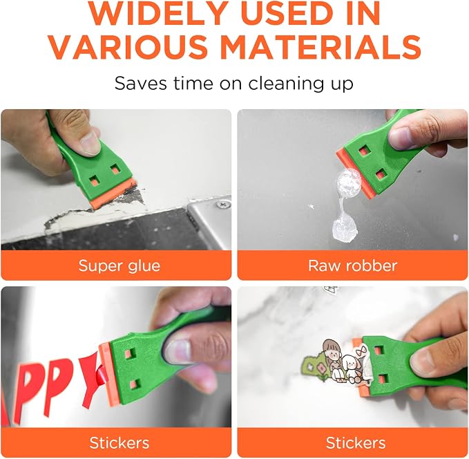 Plastic Razor Blades Scraper Tool - 2 Pack Wall Paint Remover with 100 PCS Blades Kit No Scratch Car Window Glass Wood Sticker Removal Floor Stove Kitchen Vinyl Adhesive Decal Tape Cleaning