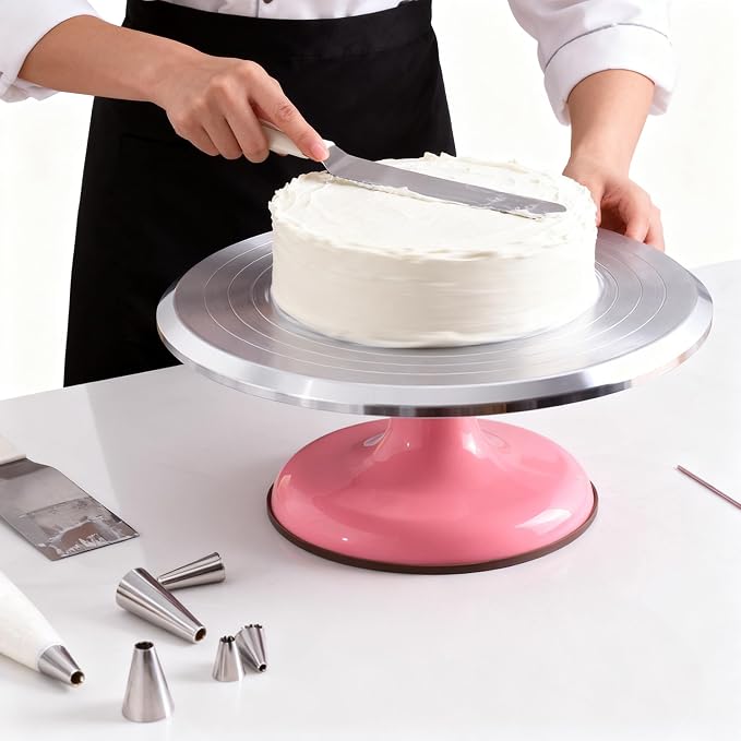 Fdit Cake Decorating Turntable, 10 Inch Silent Bearing Revolving Cake Stand Rounded Edges for Cake Decorating Supplies for Home ()