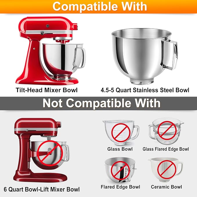 Silicone Mixer Bowl Cover Compatible with KitchenAid 4.5-5 Quart Tilt-Head Stand Mixer, Mixer Bowl Lid to Prevent Spilling of Ingredients