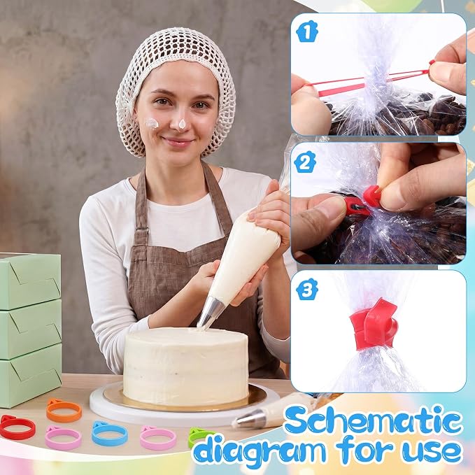 Patelai 120 Pieces Icing Bag Ties Silicone Decoration Piping Bag Ties for Cupcakes Cookies and Pastry (Pink, Green, Blue, Orange, Red)