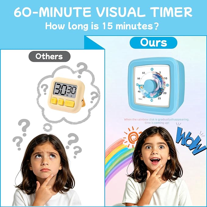 Visual Timer for Kids 60 Minute, Silent Countdown Clock with Ocean & Mermaid Design, ADHD Tools for Kids, Teacher Classroom Must Haves, Toddler Timer for Classroom Home Kitchen Homework, Blue