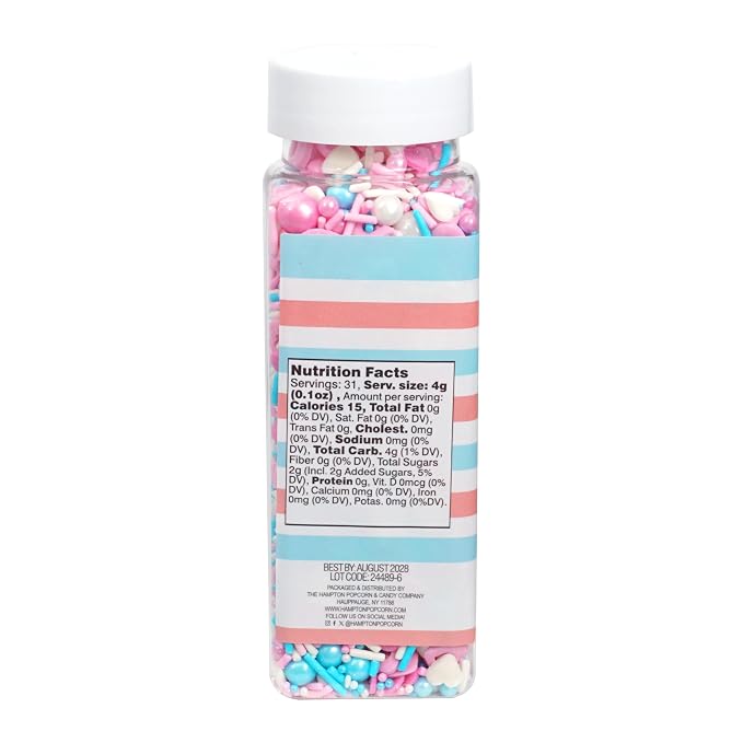 Hearts & Pearls Sprinkle Mix Pink, White and Blue 4.4 oz, Sprinkles For Cake Decorating, Baking, Ice Cream & More, The Hampton Candy Company