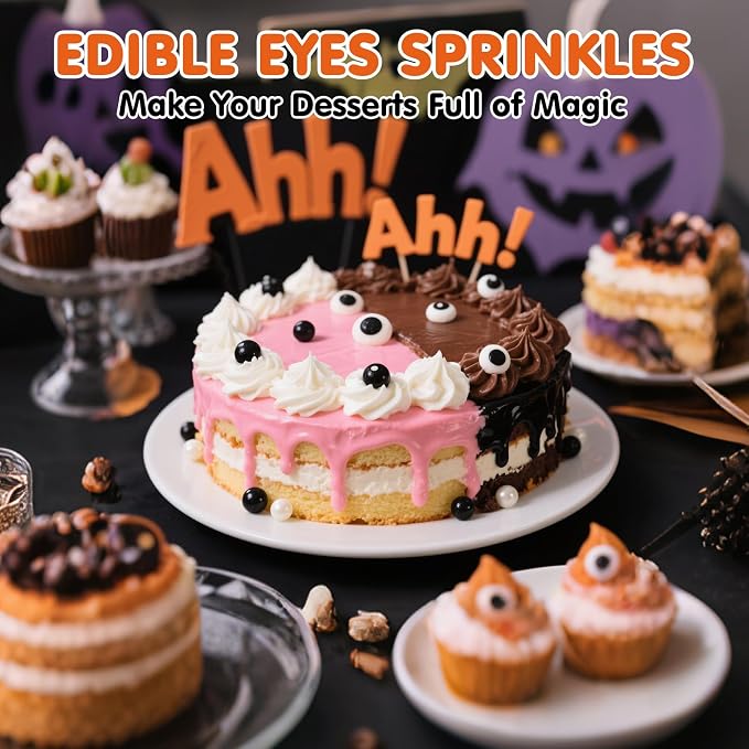 Edible Eyes Cookie Sprinkles,Edible Candy Eyes for Decorating,130g/4.58oz,Small Eyeballs,Black and White Sugar for Cake Decorating,1 cm Eyeballs Sprinkles for Cupcake Toppers Chocolate Cookie Ice Cream Decoration,Children's Party Supplies