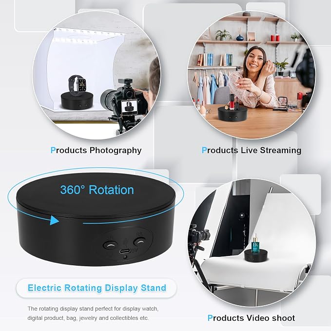 Motorized Rotating Display Stand, 5in/11lbs Load, 360° Rotating Platform for Jewelry Watch 3D Models Cake, Electric Spinning Display Stand for Live Show, Products Video shoot