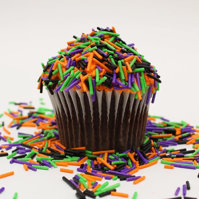 Naturejam's Halloween Sprinkles Cake Decorations - 8oz Scary Halloween Decorations - Purple, Green, Orange & Black Cake & Cookie Toppers - Decorating Supplies - Spooky Decor - Cupcake Toppings & Ice Cream Jimmies