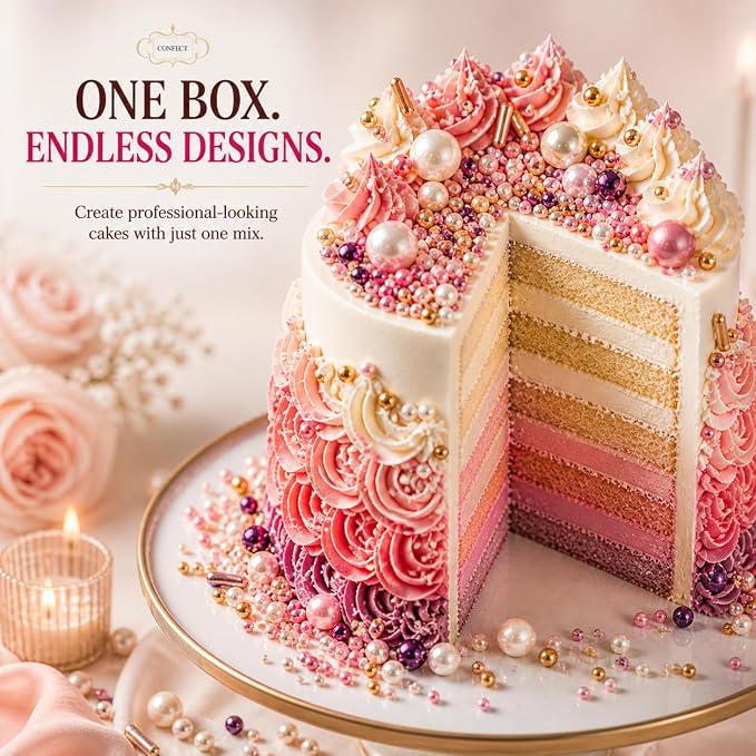 Confect Sprinkle Mix Set – Unicorn-Inspired Cake & Cupcake Decorations |Bright Pink, Pearl White, Purple Sugar Blend | Vegan, Gluten-Free, Nut-Free - 5 Oz