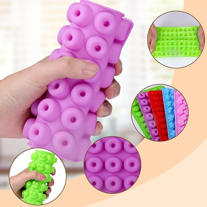Palksky 5-Piece Silicone Candy Molds - Gummy Bear, Fruit, Dinosaur, Donut & Heart Shapes with 2 Droppers
