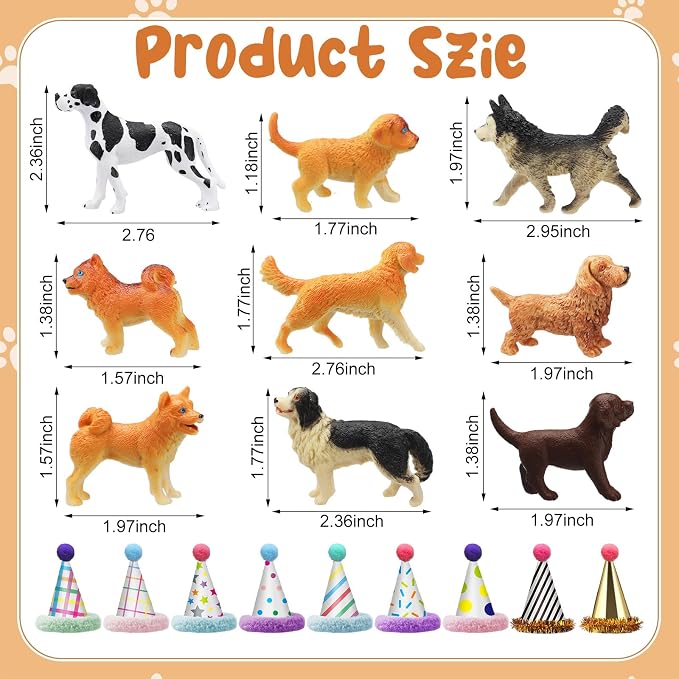 Colingmill 18 Pcs Dog Birthday Party Decorations Mini Birthday Hat Animal Figure Model Cake Toppers with Mini Hat for Birthday Party, Animals Themed Party