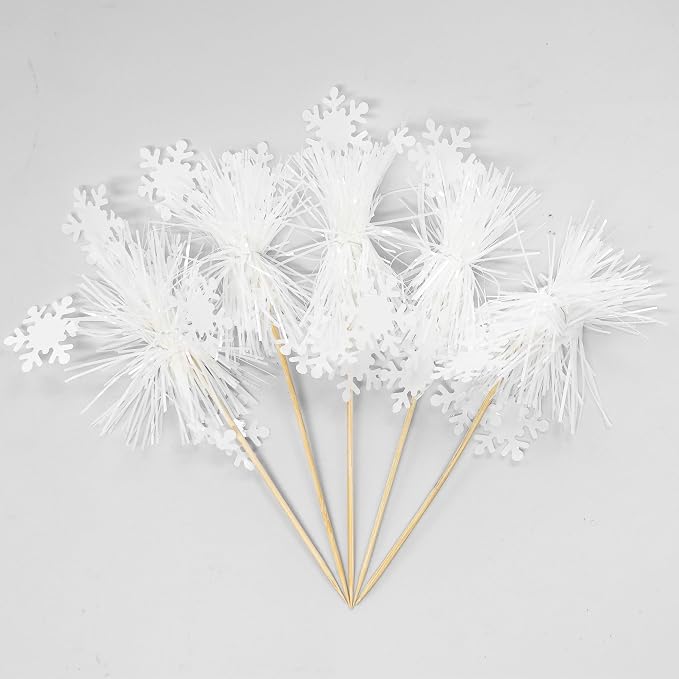 Gyufise 20Pcs Foil Firework Cupcake Toppers Sparkle Tinsel Cake Toppers Tinsel Drink Cake Decoration Cocktail Picks for Birthday Wedding Graduation Party Supplies White
