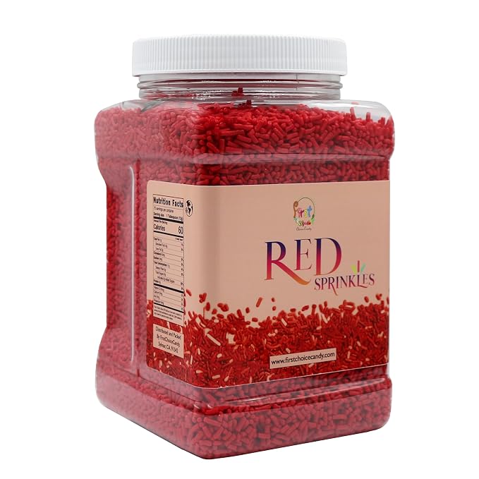 Decorating Sprinkles By FirstChoiceCandy- 2 LB - Colorful Jimmies Great For Topping for Bakery, Ice Cream, and Confectionary - Kosher Sprinkles In a Resealable Container (Red)