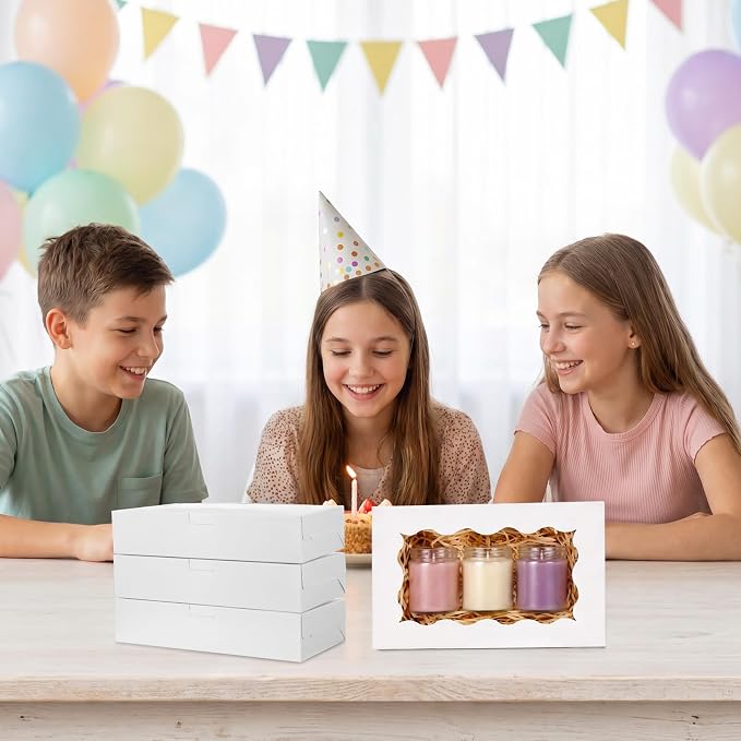 100 Pack White Bakery Boxes with Window 7x4.33x1.5 Inch Paper Treat Boxes for Cookies Macarons Chocolate Truffles Brownies Donuts Christmas Valentine Easter Party Favors
