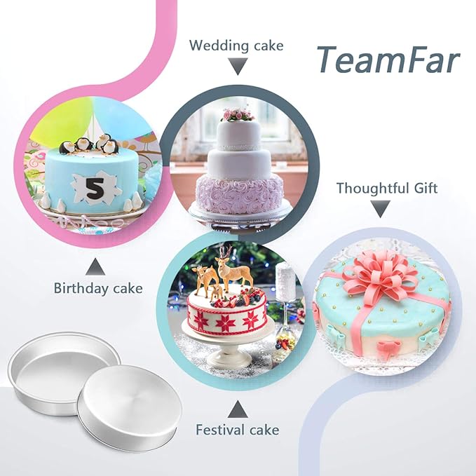 TeamFar 8 Inch Cake Pan, Stainless Steel Round Baking Pans with Lids-8 PCS | Smash Cake Pan Tins, Baking Steaming Serving for Wedding Bakery Camping Picnic, Oven & Dishwasher Safe(4 Pans + 4 Lids)