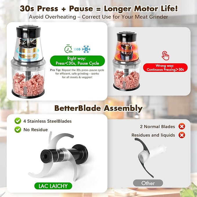 Mini Small Food Processor 4 Cup,Meat Grinder with 2 Bowls,Electric Food Chopper,Powerful Motor 2 Speed & 4 Blades for Baby Food,Meat,Onion,Vegetables