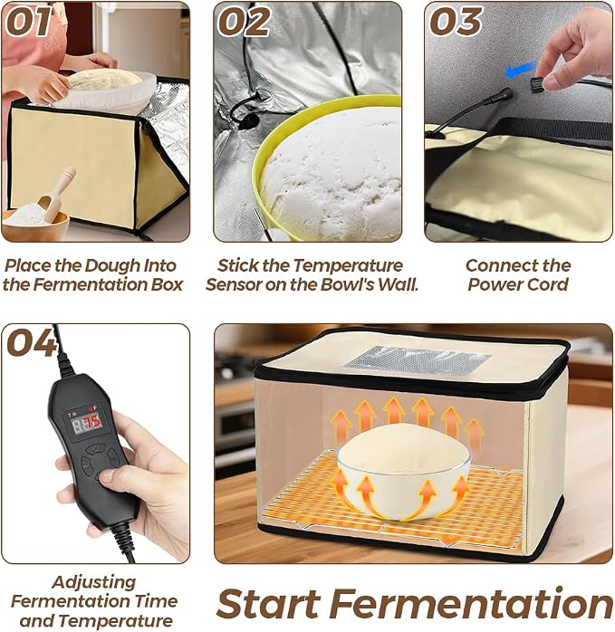 Bread Proofer with Heater, Electric Dough Proofing Box Timer | Temperature Control 0–130℉, Sourdough Pizza Yogurt Cheese Fermentation, Foldable Kitchen Countertop Bread Proofing Box Use