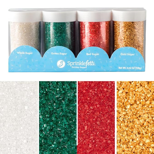 Sweets Indeed Sprinkles, 4 Pack, Edible Sprinkle Mix, Perfect for Cake Decorations, Baking, Ice Cream, Cookies, Cupcake Topper (Holiday Sugar)