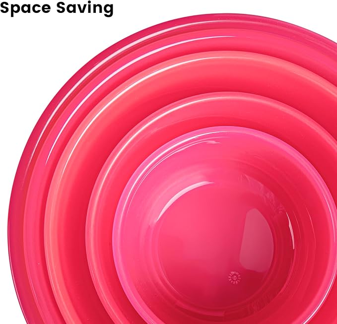 5PC Mixing Bowls Set with Lids | Ombre Pink BPA-Free Nesting Salad & Meal Prep Bowls for Mixing, Serving & Storage (0.74 QT - 4.65 QT) Dishwasher Safe (Lids Not Microwave-Safe)