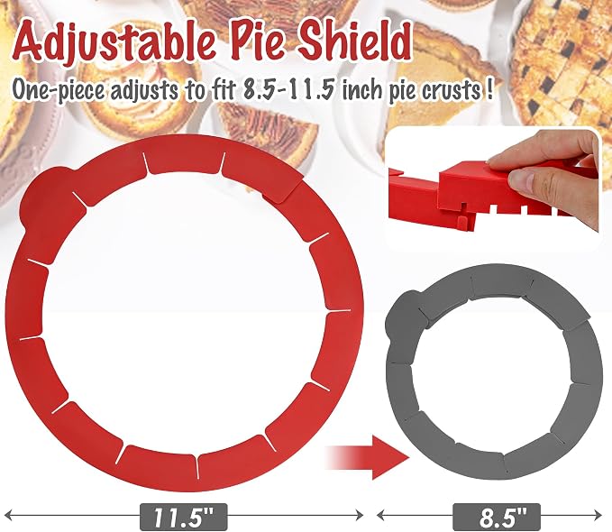 Webake Pie Crust Protector Shield Adjustable Pie Crust Shield Fits 11.5-9 Inch Pie Pan, LFGB Platinum Silicone Pinch Test Passed, for Baking Party Pie Tart, Pack of 2