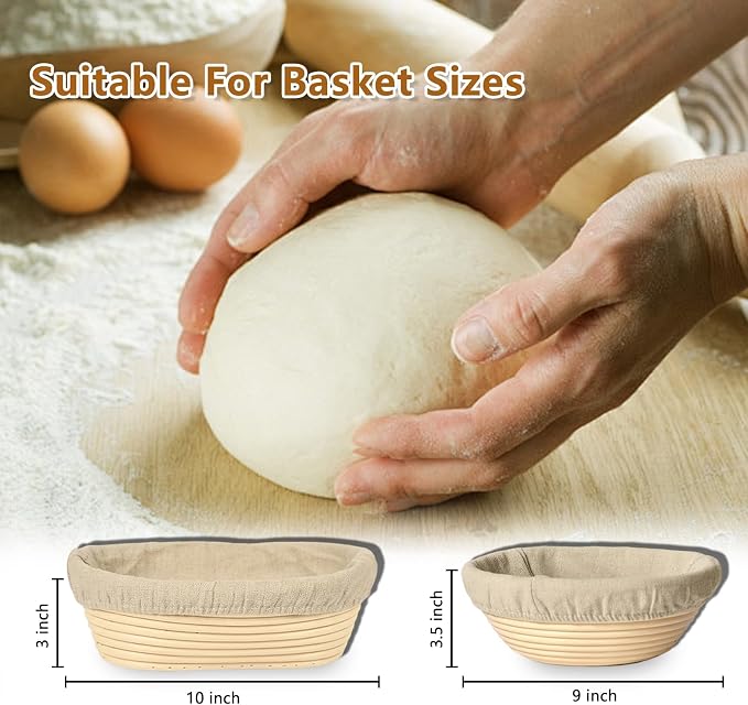 Banneton Bread Proofing Basket - Proofing Basket Set of 2 (9 inch Round), Rattan Banneton with 4 Linen Liners for Sourdough Bread Baking Supplies, Bread Basket for Professionals and Home Bakers