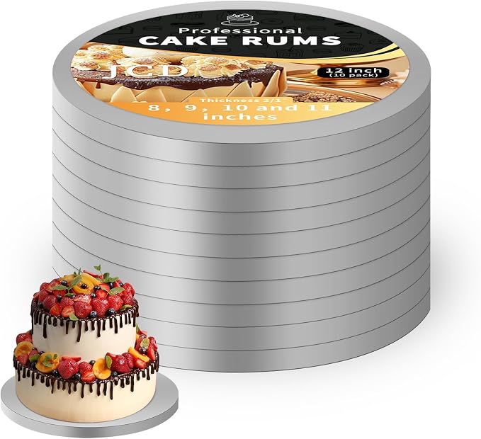 10pcs 8inch Round Cake Boards 1/2inch Thick, Pack of 10 - Sturdy Silver Cake Drums with Smooth Straight Edges, Waterproof & Oil-Proof for Baking, Cakes, Pizza, and Desserts (Sliver 8inch/10pcs)