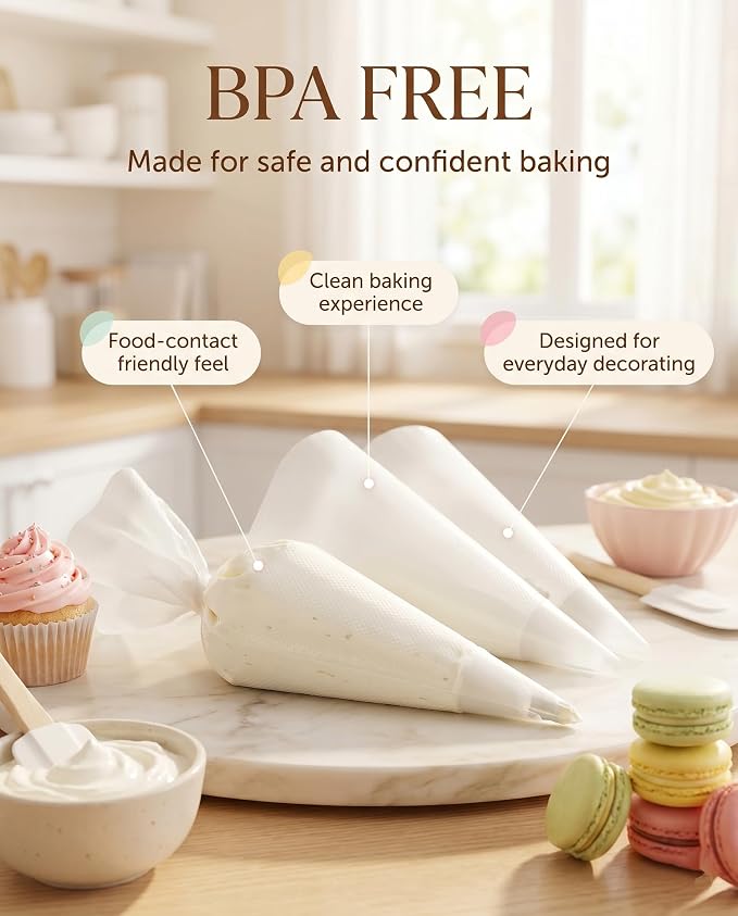 100 Pcs 16 Inch Piping Bags Disposable, Extra Large Thickened Anti-Burst Pastry Bags for Thick Icing & Macarons, Non-Slip Cake Decorating Bags for Baking - Food Grade & BPA Free