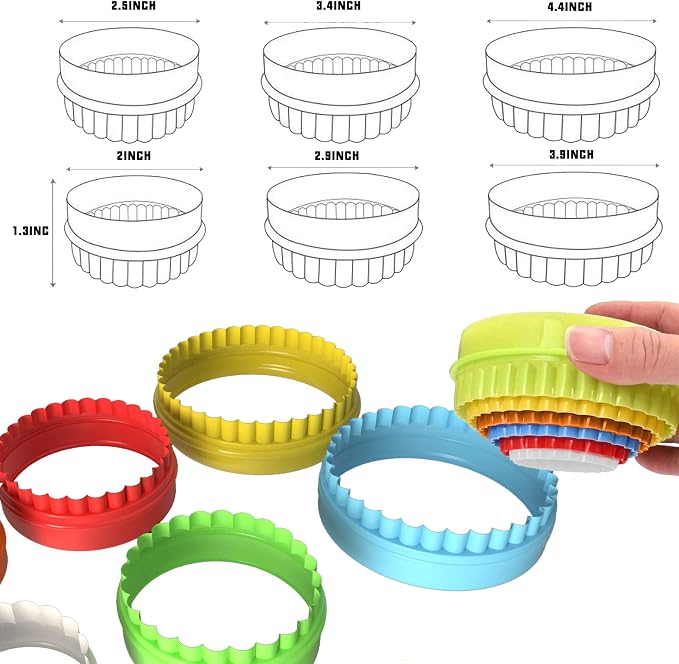 6 Pieces Scalloped Round Cookie Cutters Plastic for Baking Biscuit Fondant Cake Cutters Two Side Double Sided Fluted and Plain Edge Cookie Cutters