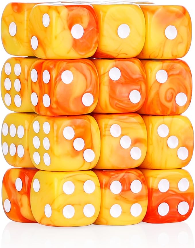 24 of Pack 16MM 6 Sided Dice Set,Two Colours D6 Game Dice Set, 6 Sided Standard Dices for Yahtzee, Bunco or Teaching Math,with Portable Dice Pouch(Orange and Yellow)