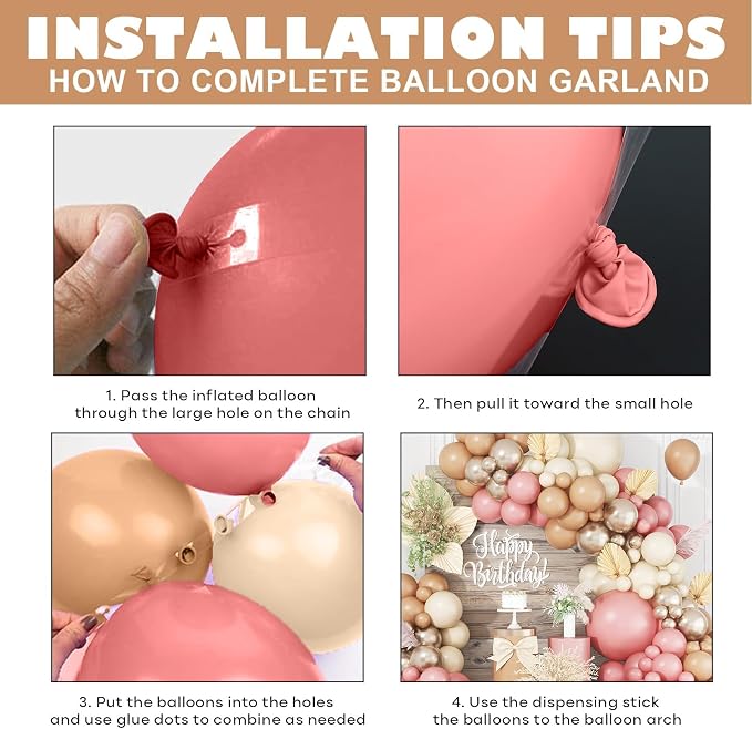 Dusty Pink Balloons Arch Kit, 108 Pcs Blush Pink Garland with Double Stuffed White Apricot Latex Balloon Metallic Champagne Gold for Girls Boho Princess Baby Shower Birthday Wedding Party Decoration