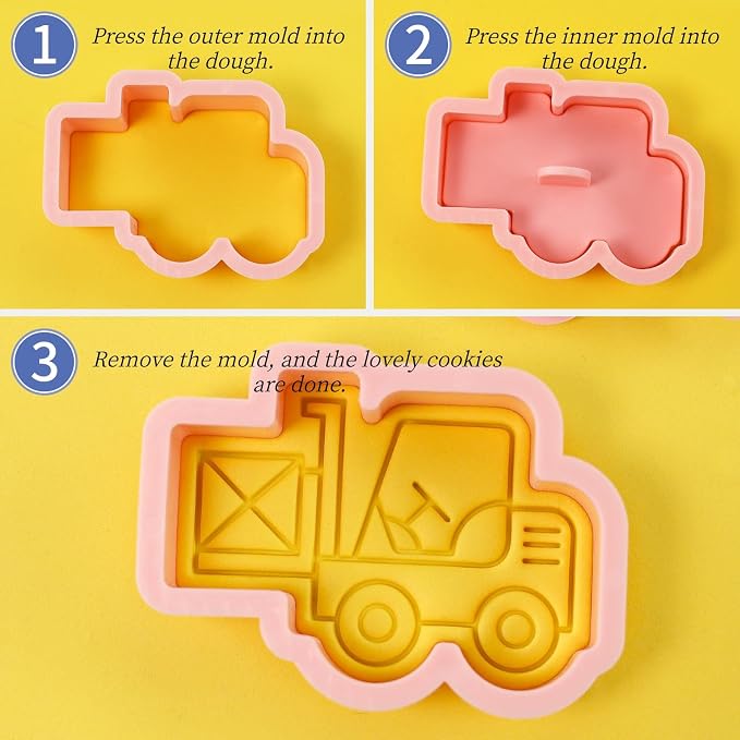 8 Pcs Vintage Construction Truck Cookie Cutter Engineering Vehicle Car Shaped Biscuits Mold for Kids Birthday Party (Truck C)
