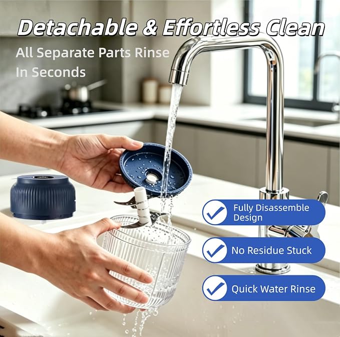 Electric Garlic Chopper, Mini Portable Veggie Chopper Garlic Grinder Masher Onion Chopper, Rechargeable Cordless Food Processor & Food Chopper for Ginger Chili Nut Meat Vegetables, 400ml (Blue)