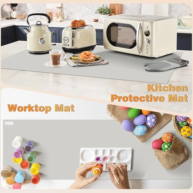 49.2" x 15.7" Large Silicone Mat for Kitchen Counter Protector, Cuttable Silicon Countertop Protector Mat Heat Resistant Mats for Countertop, Cut to Fit Placemat Ship Roll by Foepoge, Gray