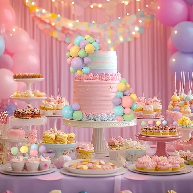 56 PCS Colorful Ball Shaped Cake Topper Pearl Picks for Cupcake Insert, Birthday Party, Wedding Decoration Supplies (Pink, Yellow, Blue, Purple, Green)