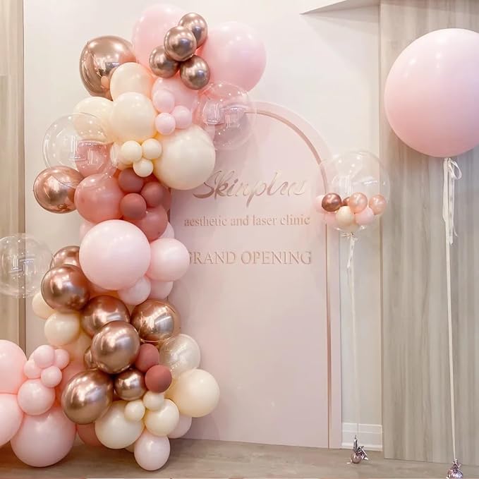 MEBAY Pink and Gold Balloon Garland Arch Kit, 166Pcs Dusty Pastel Pink White Sand Rose Gold Metallic Balloons for Wedding Bridal Shower Women Birthday Party Decoration