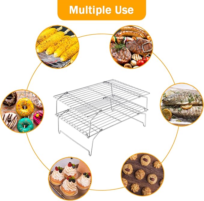 TeamFar Cooling Rack, 15”x10” Stainless Steel Wire Rack forBaking Roasting Cooling, Non-Toxic & Heavy Duty, Stackable & Flexible, Dishwasher Safe, 2-Tier