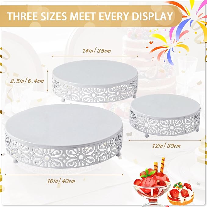 Wenqik 3 Pcs 16'' 14'' 12'' Metal White Cake Stand Round Cake Stands for Dessert Table Cookies Fruit Serving Tray Cupcake Dessert Pastry Riser for Wedding Birthday Party and Events