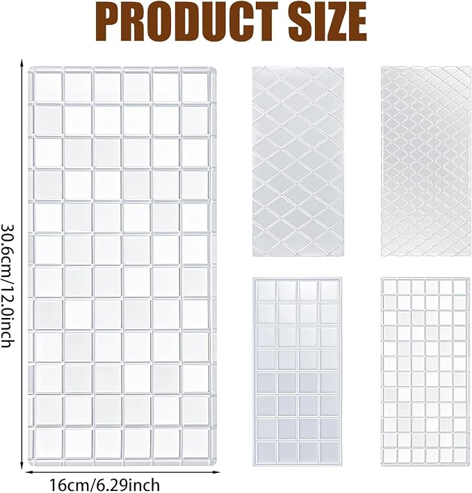 4 Pcs Fondant Impression Mat, Quilted Grid Texture Embossed Fondant Molds for Cupcake, Biscuits, Fondants Cake Decorating, Cake Decoration Tools for Wedding Cupcake Embossing (Clear)