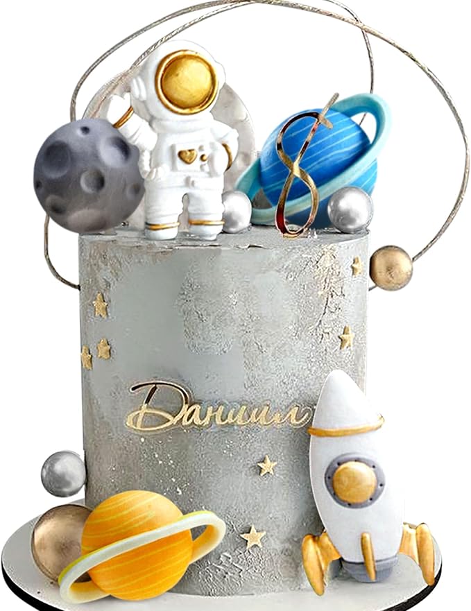 Space Cake Toppers Outer Space Cake Decorations,Astronaut Rocket Stars Cake Decorations for Two The Moon First Trip Around the Sun Birthday Baby Shower