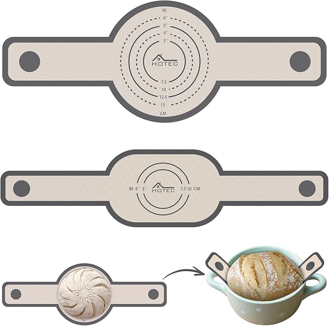 HOTEC 2 Pcs Silicone Bread Sling for Dutch Oven, 0.7MM Thickened Heat Resistant to 500°F Non-Stick Baking Mat with Long Handle Easy to Transfer Sourdough Bread, Dutch Oven Liners Baking Supplies