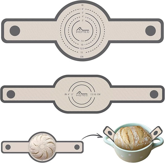 HOTEC 2 Pcs Silicone Bread Sling for Dutch Oven, 0.7MM Thickened Heat Resistant to 500°F Non-Stick Baking Mat with Long Handle Easy to Transfer Sourdough Bread, Dutch Oven Liners Baking Supplies