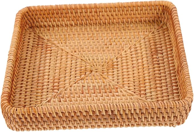Zerodeko Rattan Storage Basket Handmade Woven Organizer for Fruits and Vegetables Uncovered Rattan Baskets for Home Decor and Sundries Storage