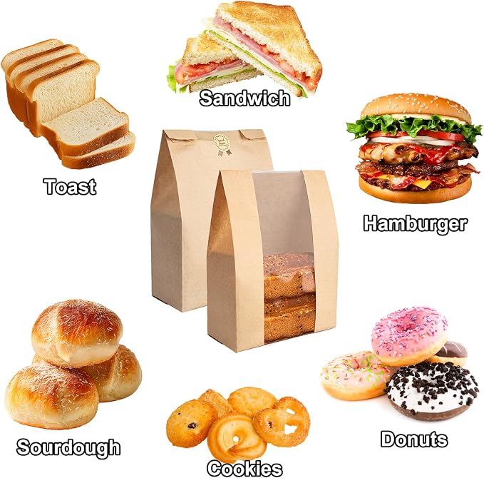 Bread Bags for Homemade Bread Sourdough 25Pcs - Kraft Paper Bakery Bags for Food Packing Storage with Label Seal Stickers (13.7 x 8.3 inch)