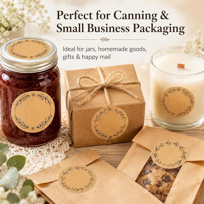 IBAKE Blank Kraft Canning Labels, 500 Writable Stickers for Jars and Containers, 2 Inch Round Labels for Mason Jars, Homemade with Love, Food Labels for Packaging & Gifts