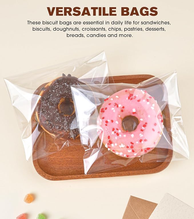 300 Pcs Clear Self Sealing Cellophane Bags, 5x6 Inches Cookie Bags Resealable Cellophane Bag for Packaging Cookies, Candy, Gifts, Favors and Products, 3 Mils Individual Self Adhesive Wrappers