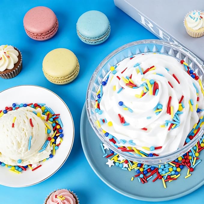 Red Blue and Yellow Sprinkles for Cake Decorating, Edible Pearls, Jimmies and Stars Mixed, Perfect for Cake Decorations, Baking, Ice Cream, Cookies, Cupcake Toppings