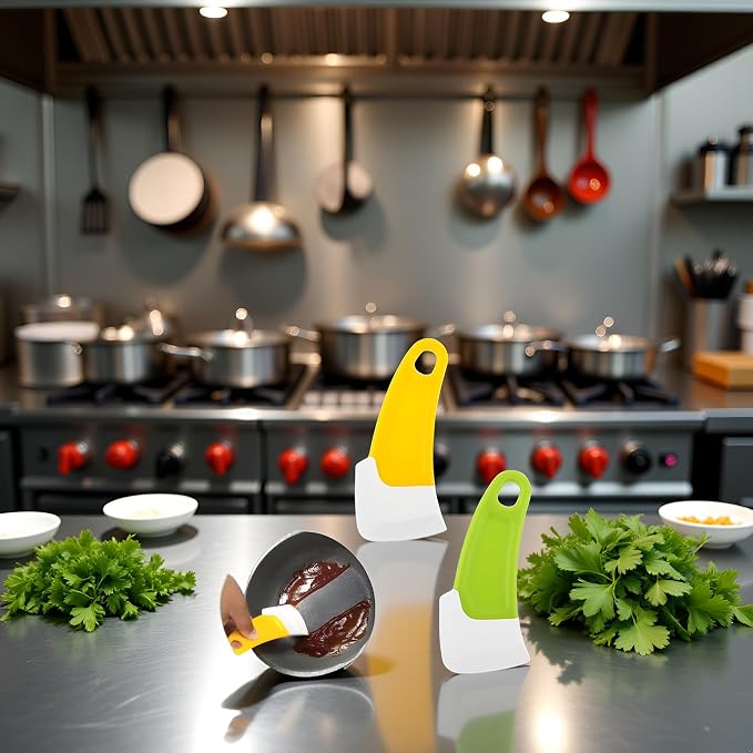 2Pcs Green and Yellow Silicone Pan Cleaning Scraper, Mabor Cleaning Bowl Scraper Dish Scraper for Kitchen Non-stick Plastic Pot Scraper Tool for Pans Pots Cooking Utensils