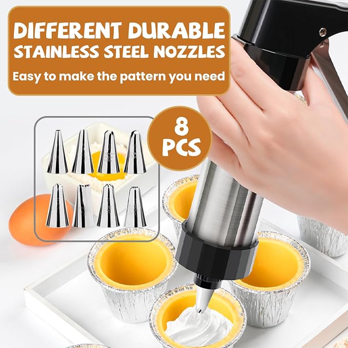Cookie Press Gun Black - Spritz Cookie Press Kit with 13 Discs & 8 Piping Tips | Perfect for Thanksgiving Christmas, Baking & Cake Decorating