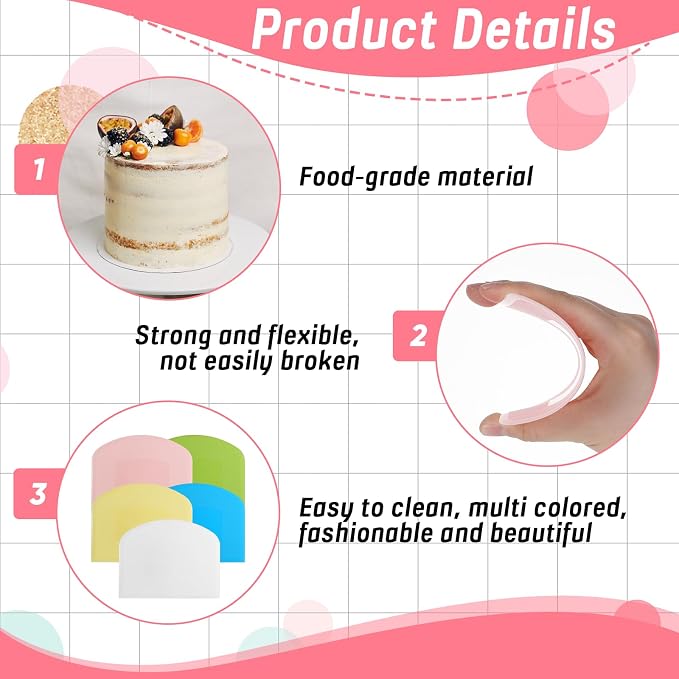 5 PCS Plastic Bench Scraper for Bread, Food-Safe PE Flexible Bowl Scrapers for Bread Dough, Multipurpose Plastic Bowl Scraper for Bread Cake Dough Fondant Icing