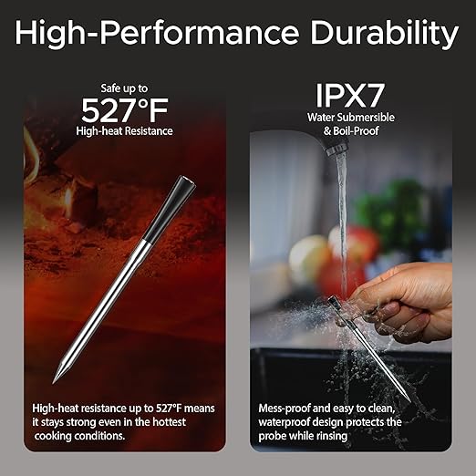Smart Wireless Meat Thermometer Digital, Bluetooth Meat Thermometer Wireless with Dual High-Accuracy Sensors, Instant Read LCD & App Control for Kitchen BBQ Grill Smoker Air Fryer