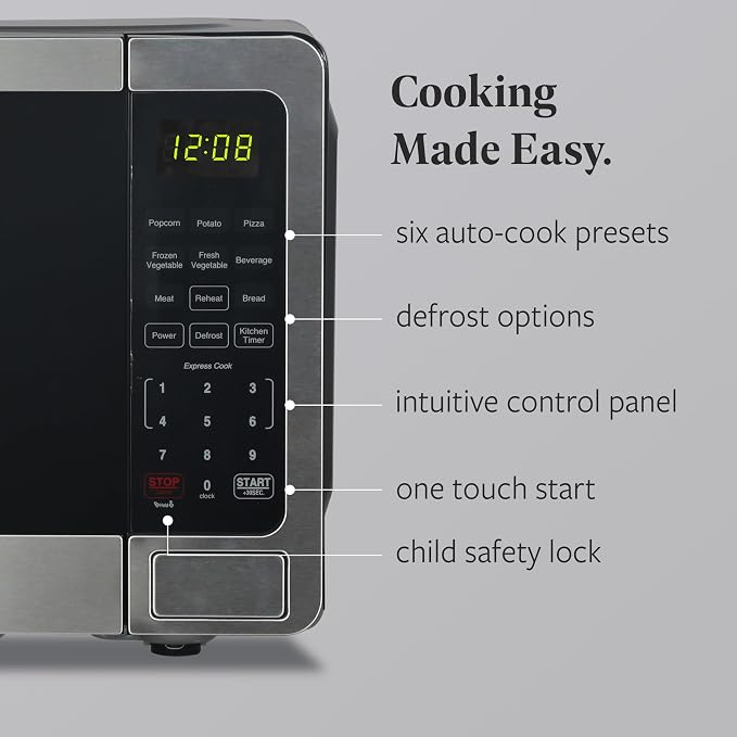 Farberware 0.7 Cu. Ft. Stainless Steel Microwave Oven, 700-Watt with LED Display, 10 Power Levels, 8 Auto-Cook Presets, Express Cooking, Weight & Time Defrost